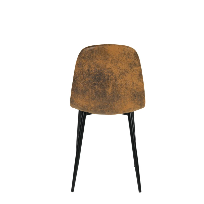 Ensemble de salle à manger élégant avec une table ronde avec un plateau effet marbre blanc et des chaises en faux daim AIZU+CHARLTON SUEDE BROWN