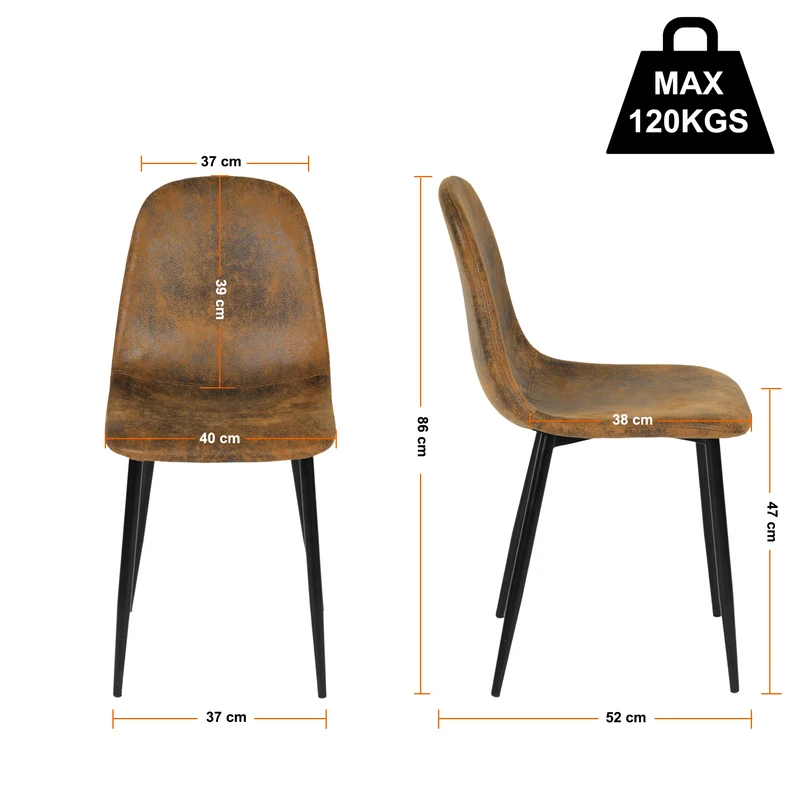Ensemble table blanche effet marbre et 4 chaises scandinaves rétros marrons WHALEN WHITE MARBLE TABLE 120 KD + CHARLTON SUEDE BROWN S