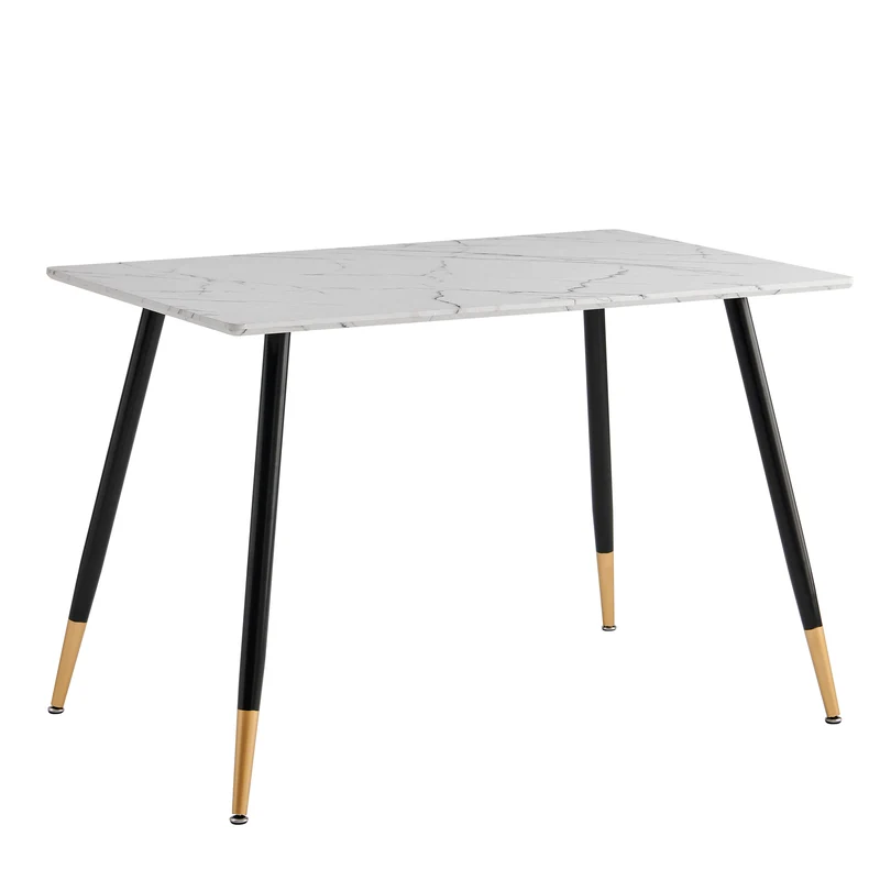 Ensemble table blanche effet marbre et 4 chaises scandinaves rétros WHALEN MARBLE TABLE BG+CHARLTON SUEDE BROWN S FRXZ