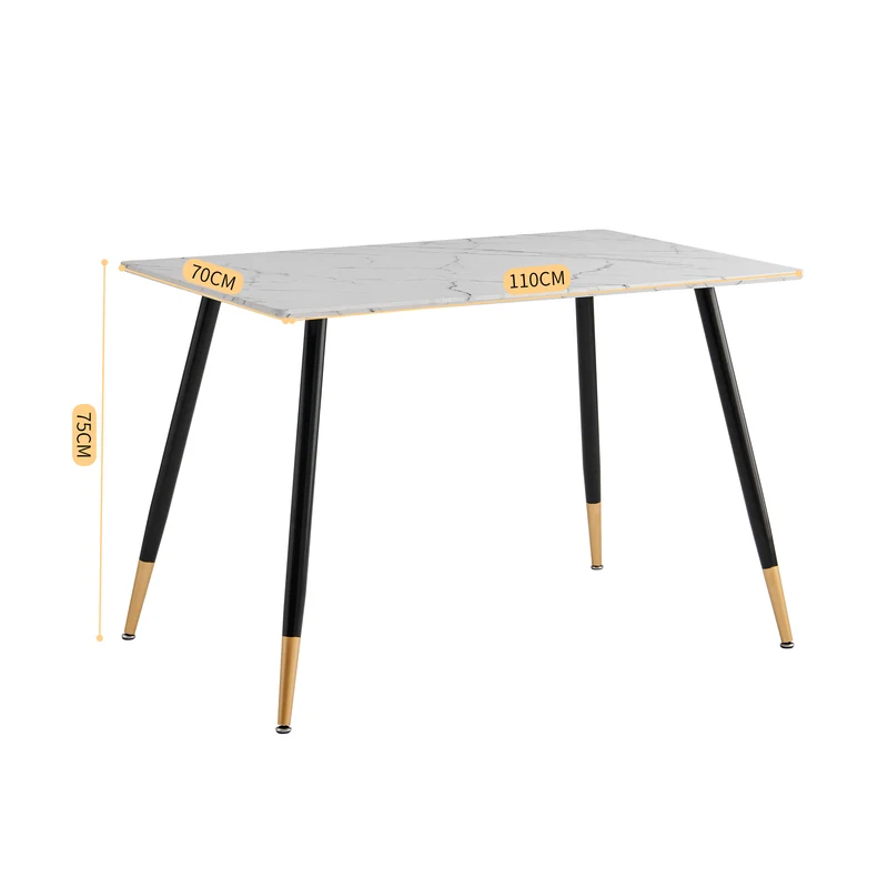 Ensemble table blanche effet marbre et 4 chaises scandinaves rétros WHALEN MARBLE TABLE BG+CHARLTON SUEDE BROWN S FRXZ