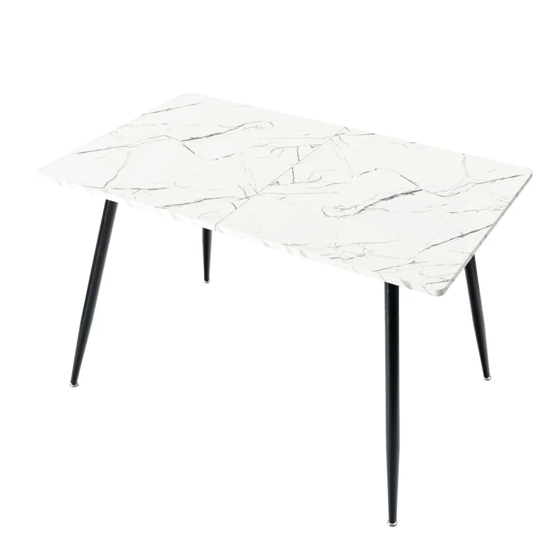Ensemble table blanche effet marbre et 4 chaises scandinaves rétros marrons WHALEN WHITE MARBLE TABLE 120 KD + CHARLTON SUEDE BROWN S