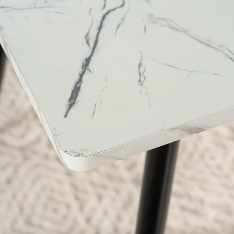 Ensemble table blanche effet marbre et 4 chaises scandinaves rétros marrons WHALEN WHITE MARBLE TABLE 120 KD + CHARLTON SUEDE BROWN S