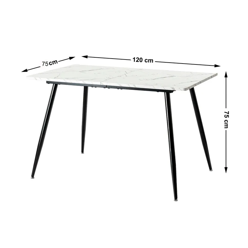 Ensemble table blanche effet marbre et 4 chaises scandinaves rétros marrons WHALEN WHITE MARBLE TABLE 120 KD + CHARLTON SUEDE BROWN S