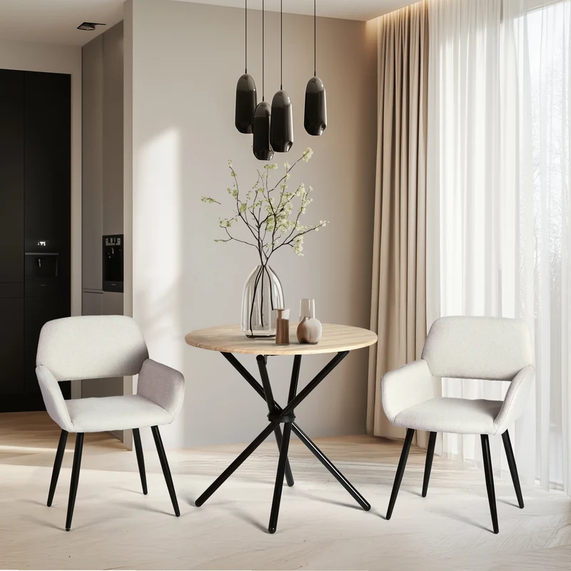 Ensemble table et 2 chaises de salle à manger effet bois style élégant FONTANA KD 80CM DARK + MAYFAIR BEIGE