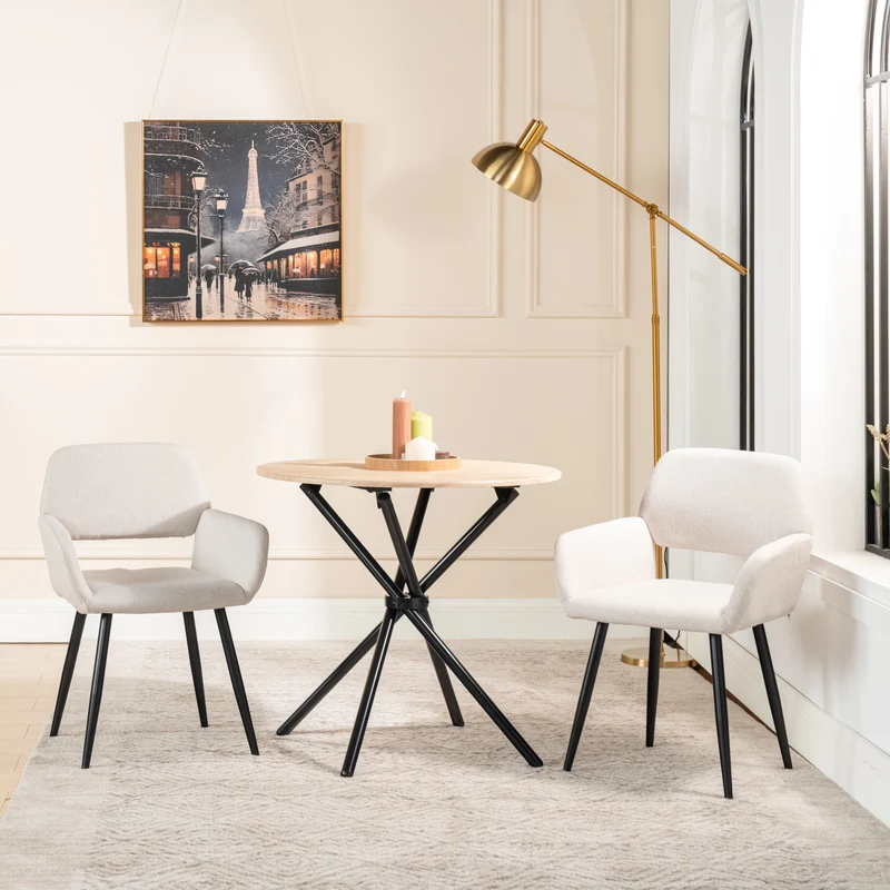 Ensemble table et 2 chaises de salle à manger effet bois style élégant FONTANA KD 80CM DARK + MAYFAIR BEIGE