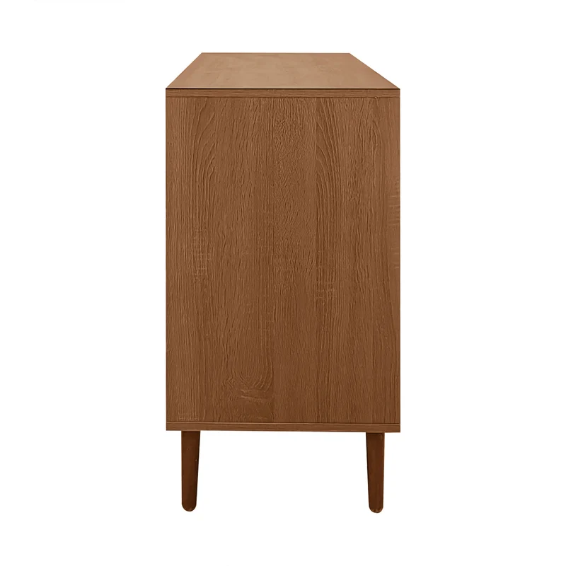 Buffet vintage effet bois avec portes en rotin 2 portes 2 tiroirs 130x75,5x40cm CROLZOI