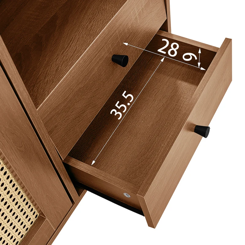 Buffet vintage effet bois avec portes en rotin 2 portes 2 tiroirs 130x75,5x40cm CROLZOI