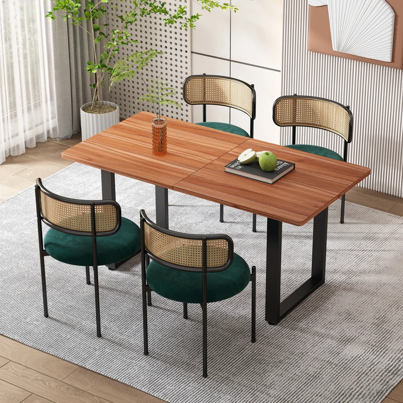 Lot de 4 chaises de salle à manger rétro vintage dossier en rotin assise velours sapin vert YUHRAR GREEN