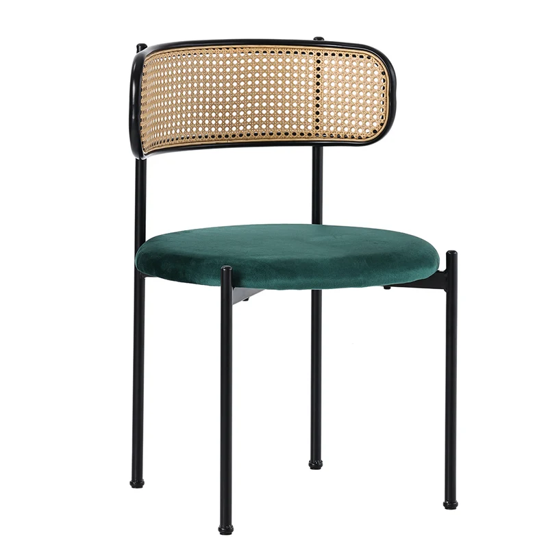 Lot de 4 chaises de salle à manger rétro vintage dossier en rotin assise velours sapin vert YUHRAR GREEN