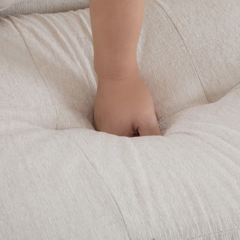 Canapé 2 places tissu chenille beige coussins épais pieds bois massif 162*74*77cm CATTAILBEND