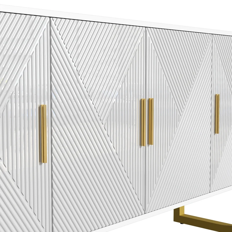 Buffet luxe blanc laqué portes texturées et accents dorées BOCAS