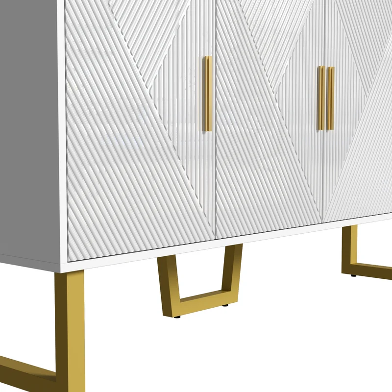 Buffet luxe blanc laqué portes texturées et accents dorées BOCAS