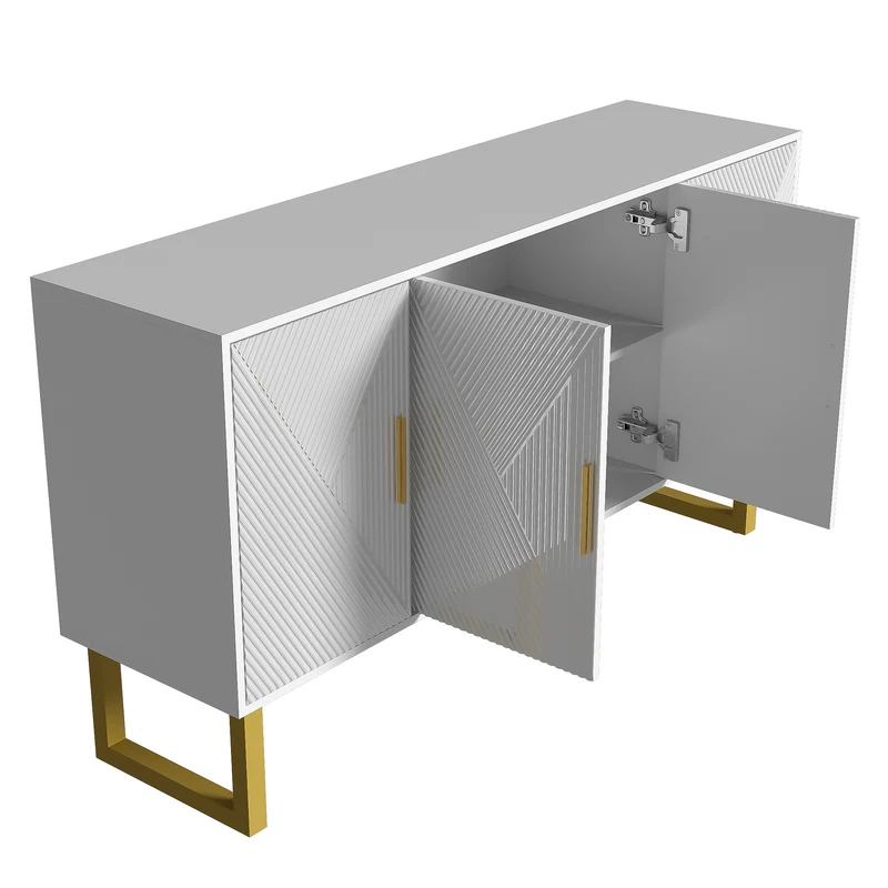 Buffet luxe blanc laqué portes texturées et accents dorées BOCAS