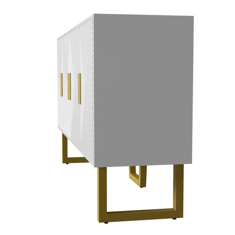 Buffet luxe blanc laqué portes texturées et accents dorées BOCAS