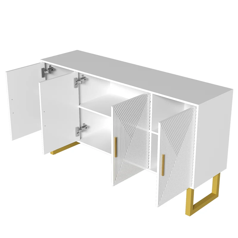 Buffet luxe blanc laqué portes texturées et accents dorées BOCAS