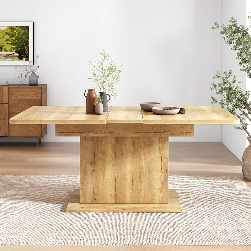 Table à manger extensible effet bois avec rangement L110/130*W70*H75 DRUUKIED WOOD