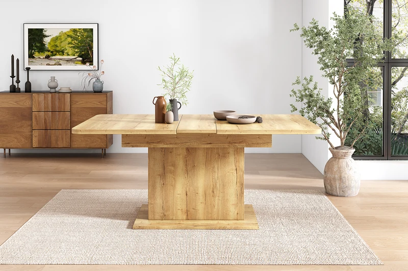 Table à manger extensible effet bois avec rangement L110/130*W70*H75 DRUUKIED WOOD
