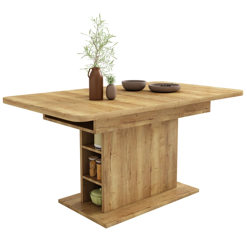 Table à manger extensible effet bois avec rangement L110/130*W70*H75 DRUUKIED WOOD