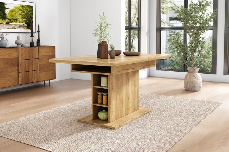 Table à manger extensible effet bois avec rangement L110/130*W70*H75 DRUUKIED WOOD