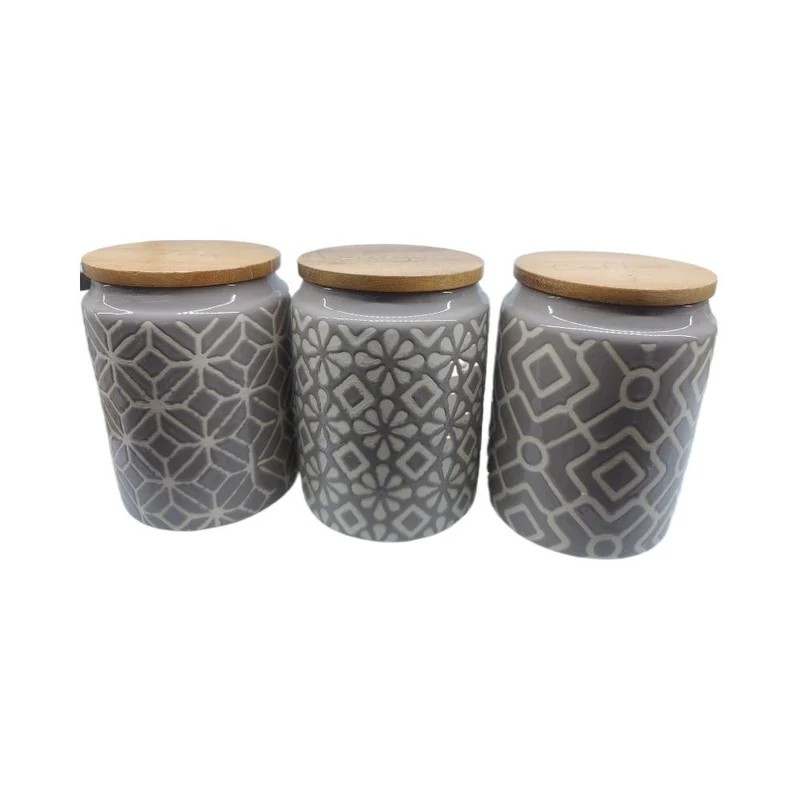 set 3 Bocaux à épices en céramique, D9,5xH14 cm
