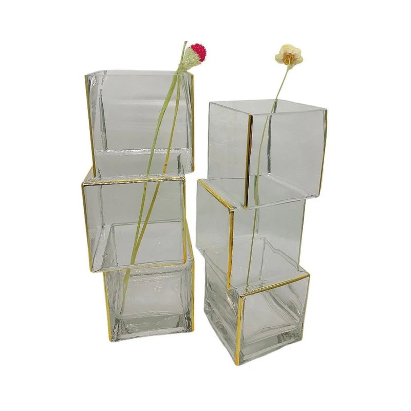 Vase building en verre transparent, 10x10xH30 cm