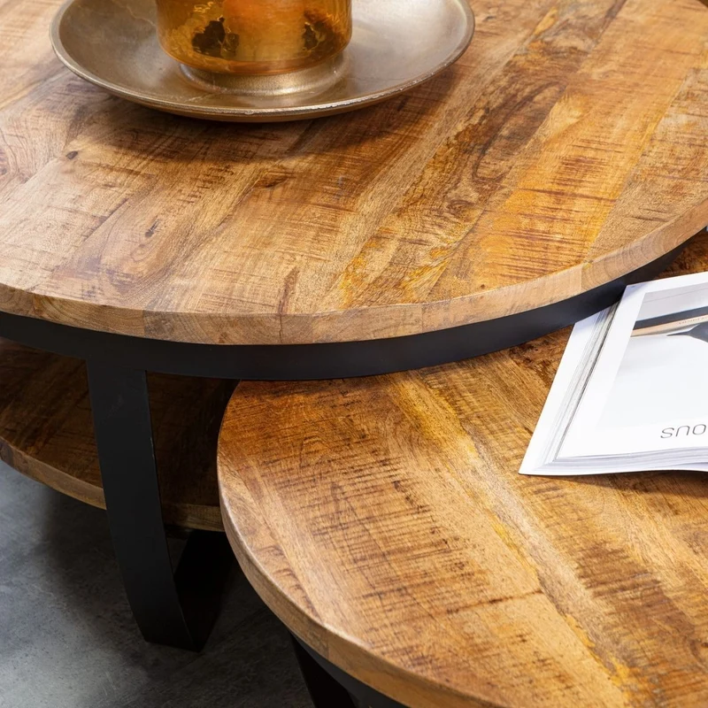 Table basse en bois de manguier, D70xH35CM- FLAVIA