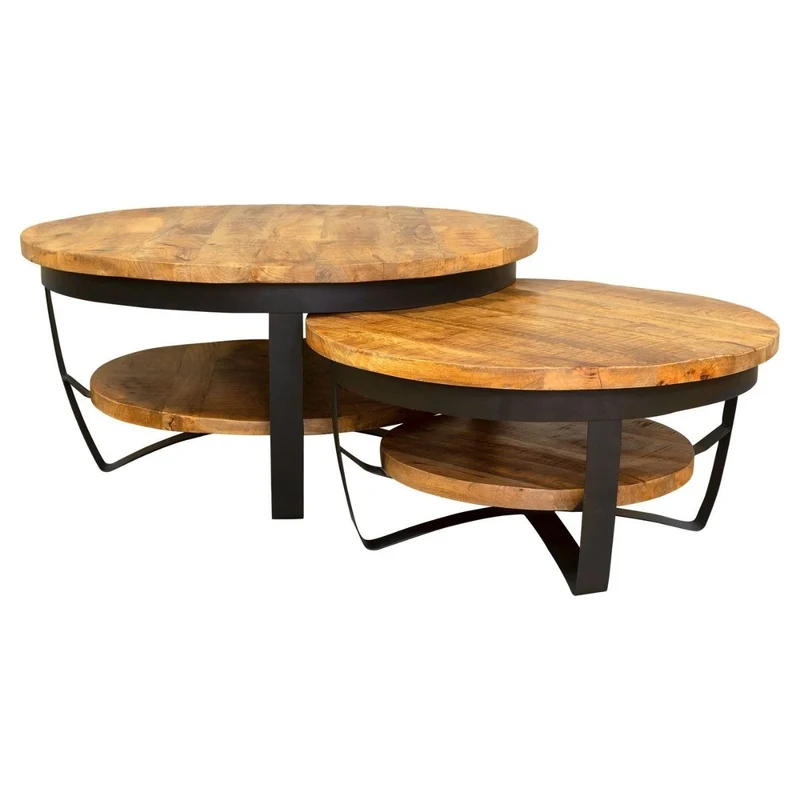 Table basse en bois de manguier, D90xH43CM-FLAVIA