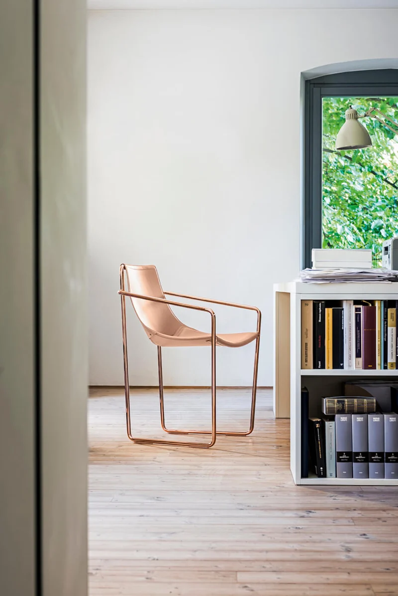 Chaise - Métal cuivré et cuir - Apelle