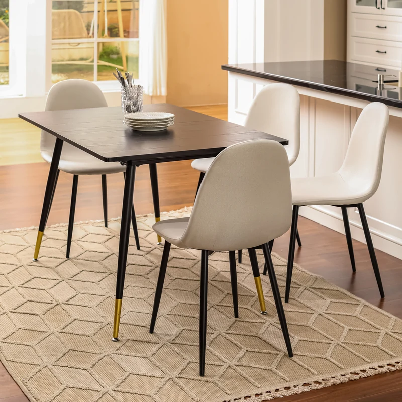 Table de salle à manger rectangulaire extensible noir effet bois de style scandinave pieds points dorés 120-160 WHALEN DARK WOOD STRETCH TABLE BG