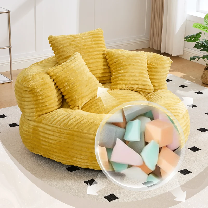 Canapé chauffeuse fauteuil rond en velours côtelé chenille jaune fauteuil lounge LARVALCASE