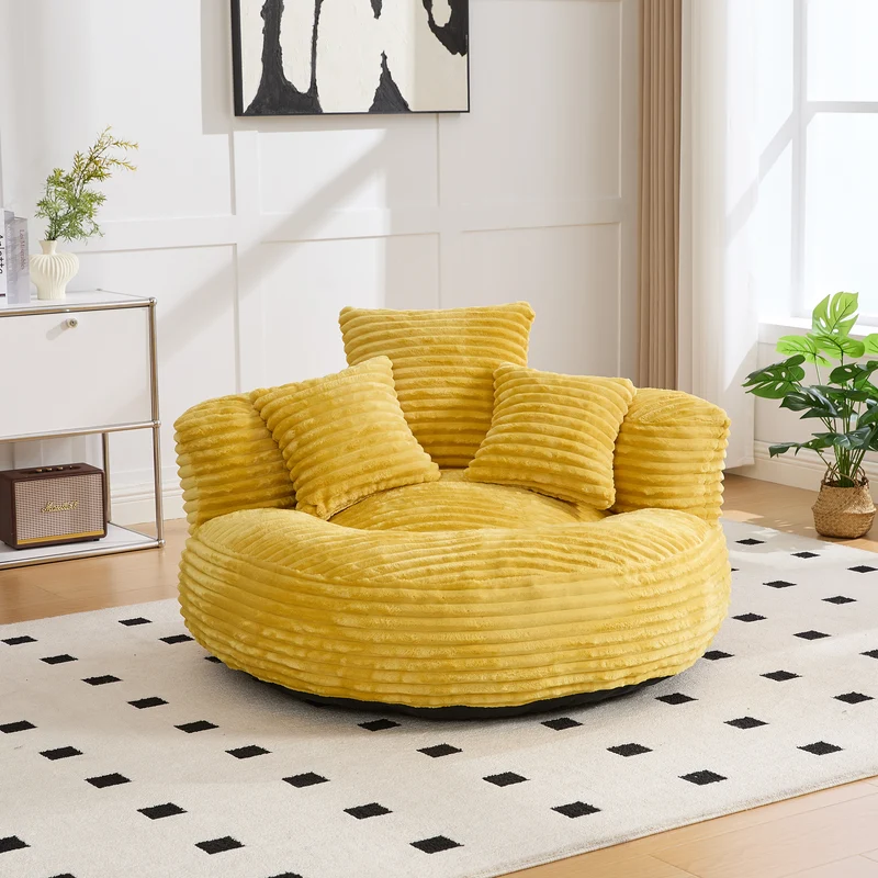 Canapé chauffeuse fauteuil rond en velours côtelé chenille jaune fauteuil lounge LARVALCASE