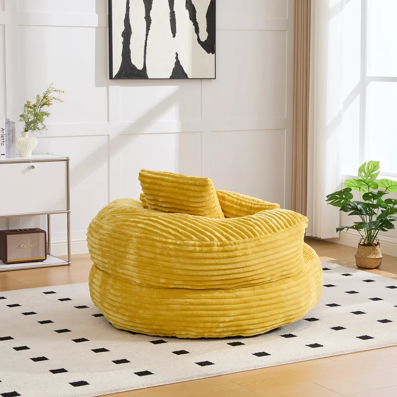 Canapé chauffeuse fauteuil rond en velours côtelé chenille jaune fauteuil lounge LARVALCASE