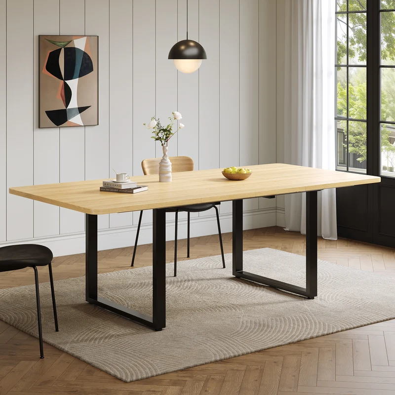 Table de salle à manger effet chêne extensible 6-10 personnes 140/180/220x80cm QUANTAIS