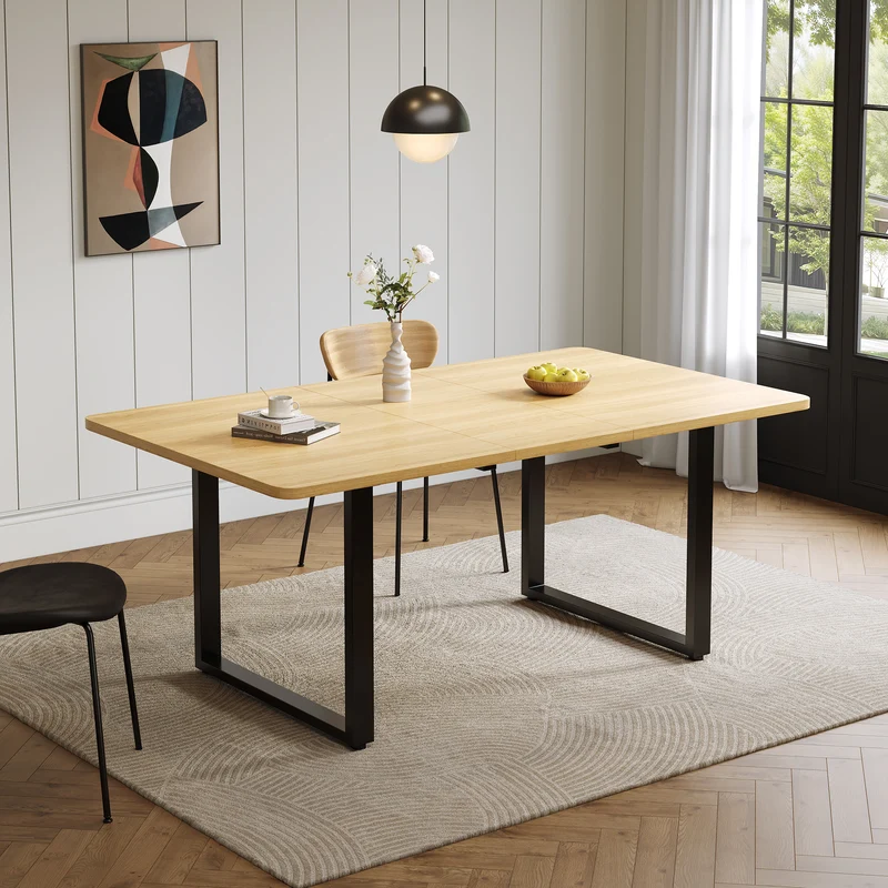 Table de salle à manger effet chêne extensible 6-10 personnes 140/180/220x80cm QUANTAIS