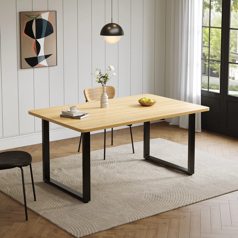 Table de salle à manger effet chêne extensible 6-10 personnes 140/180/220x80cm QUANTAIS