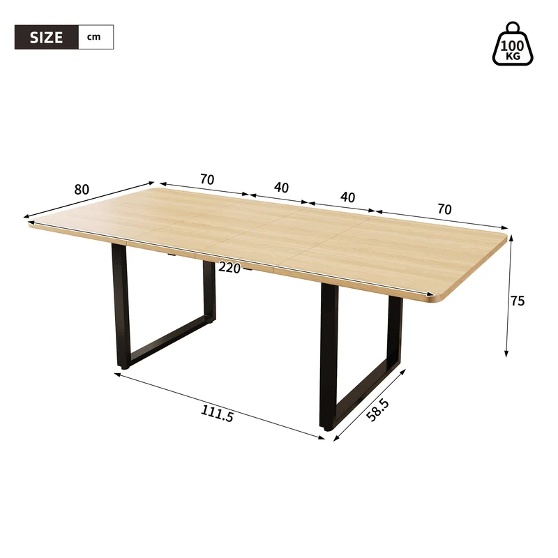 Table de salle à manger effet chêne extensible 6-10 personnes 140/180/220x80cm QUANTAIS