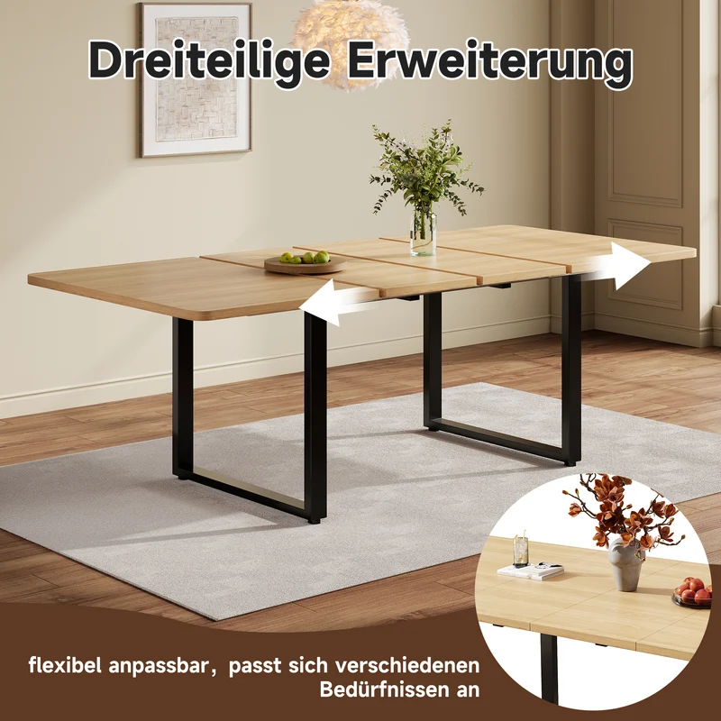 Table de salle à manger effet chêne extensible 6-10 personnes 140/180/220x80cm QUANTAIS