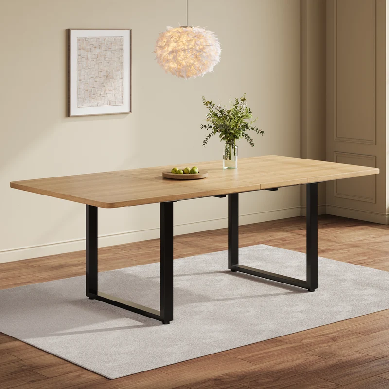 Table de salle à manger effet chêne extensible 6-10 personnes 140/180/220x80cm QUANTAIS