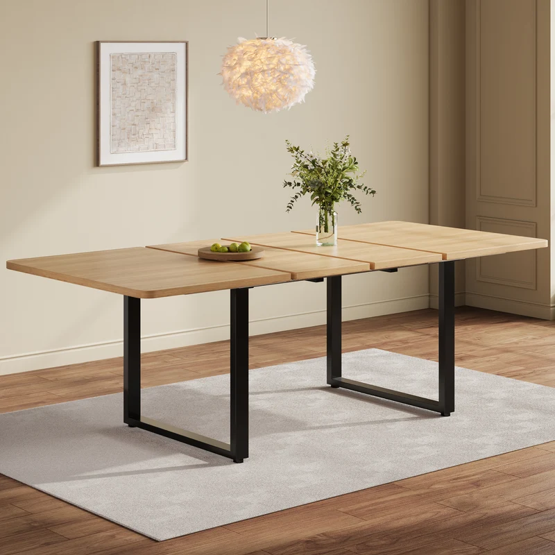Table de salle à manger effet chêne extensible 6-10 personnes 140/180/220x80cm QUANTAIS