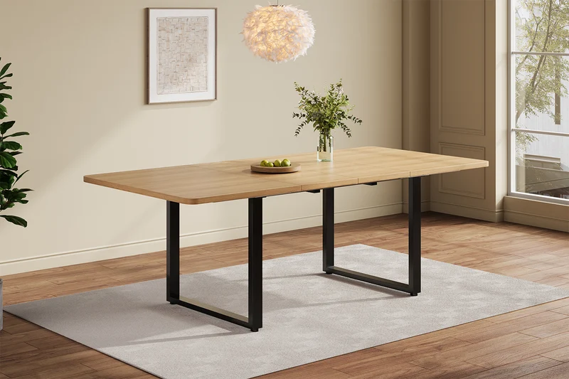Table de salle à manger effet chêne extensible 6-10 personnes 140/180/220x80cm QUANTAIS