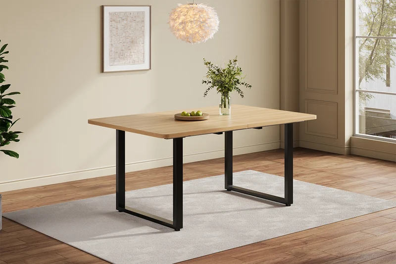 Table de salle à manger effet chêne extensible 6-10 personnes 140/180/220x80cm QUANTAIS