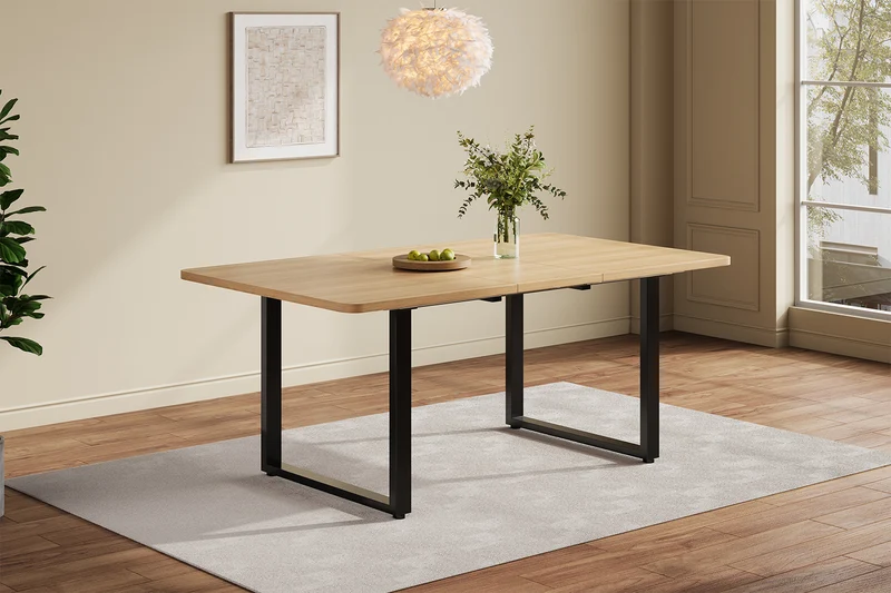 Table de salle à manger effet chêne extensible 6-10 personnes 140/180/220x80cm QUANTAIS