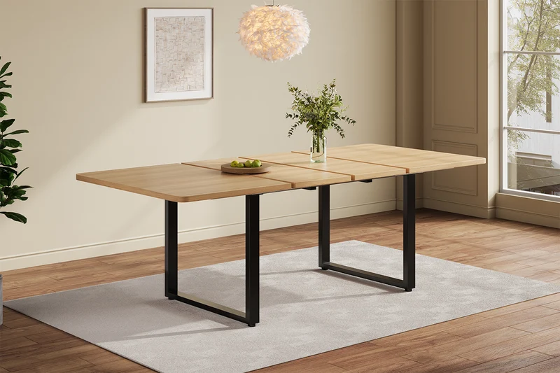 Table de salle à manger effet chêne extensible 6-10 personnes 140/180/220x80cm QUANTAIS