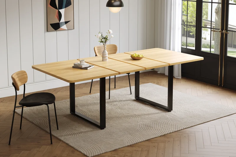 Table de salle à manger effet chêne extensible 6-10 personnes 140/180/220x80cm QUANTAIS
