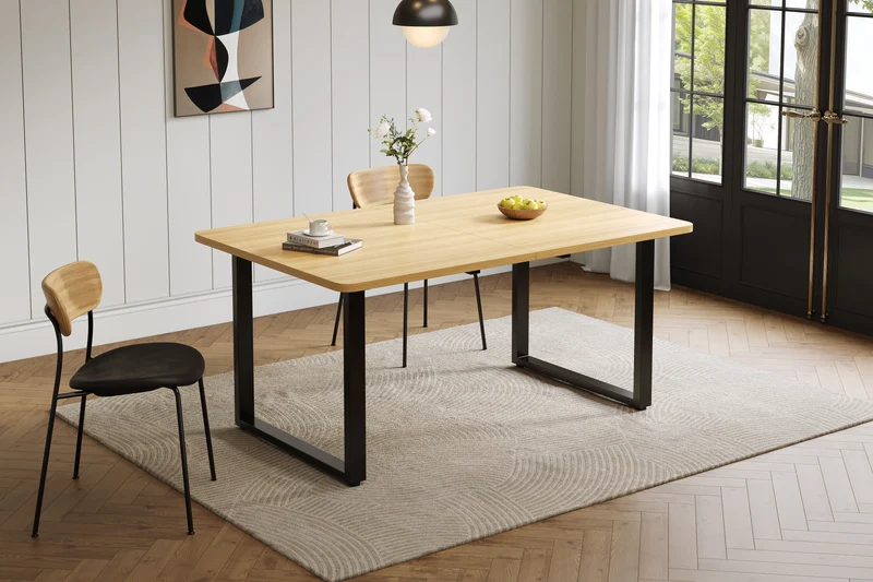 Table de salle à manger effet chêne extensible 6-10 personnes 140/180/220x80cm QUANTAIS