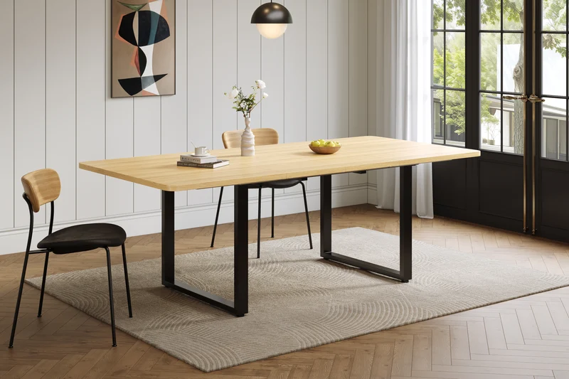 Table de salle à manger effet chêne extensible 6-10 personnes 140/180/220x80cm QUANTAIS
