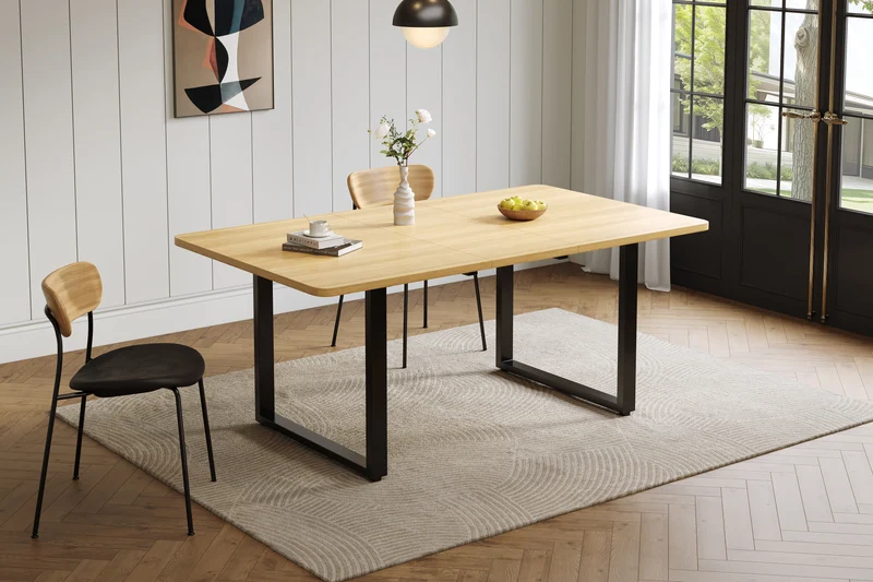 Table de salle à manger effet chêne extensible 6-10 personnes 140/180/220x80cm QUANTAIS