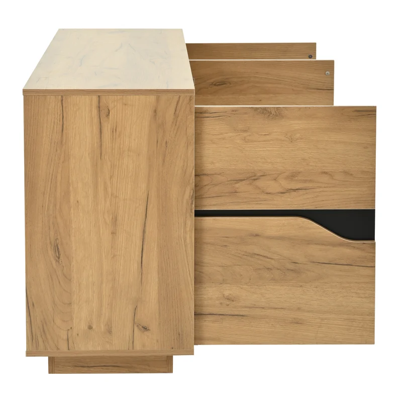 Buffet industriel effet bois et noir 3 portes 140x40x70 cm RIFTZORVAKYNOR