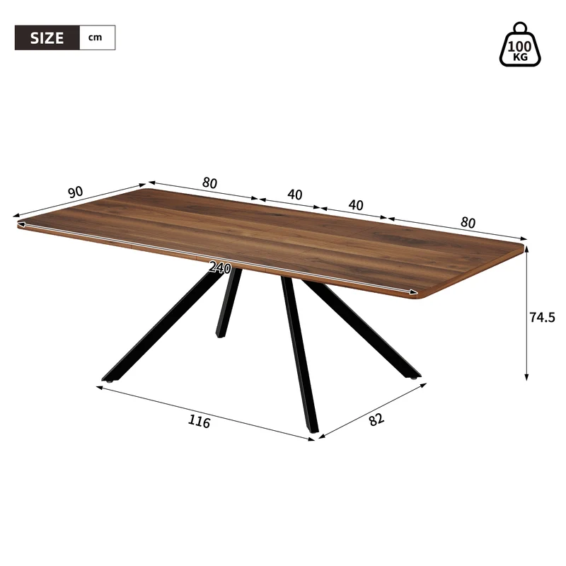 Table de salle à manger extensible effet noyer 6-10 personnes 160/200/240x90cm VIVIDESS