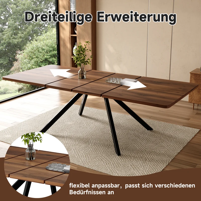 Table de salle à manger extensible effet noyer 6-10 personnes 160/200/240x90cm VIVIDESS